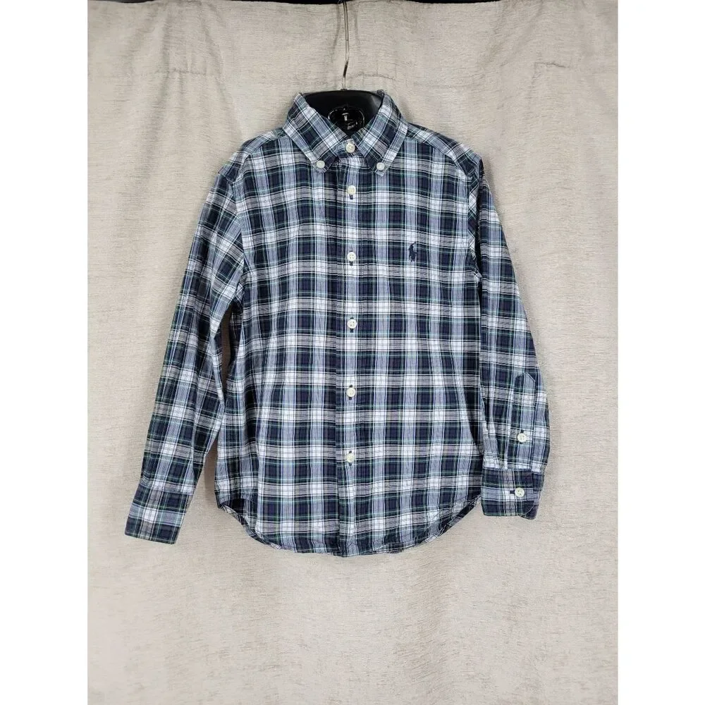 Ralph Lauren Blue Plaid Button-Down Shirt Long Sleeves Boys Toddler Size 4T